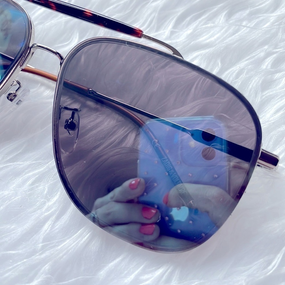 Zadig & Voltaire Pilot Aviator Sunglasses Metal Frame Blue Reflective Lens - Picture 5 of 16